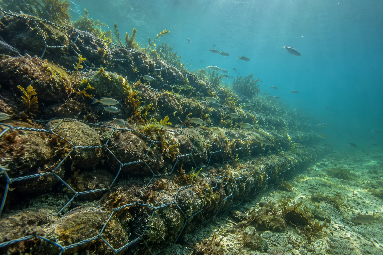 Ecosystem integration with amorphous gabions